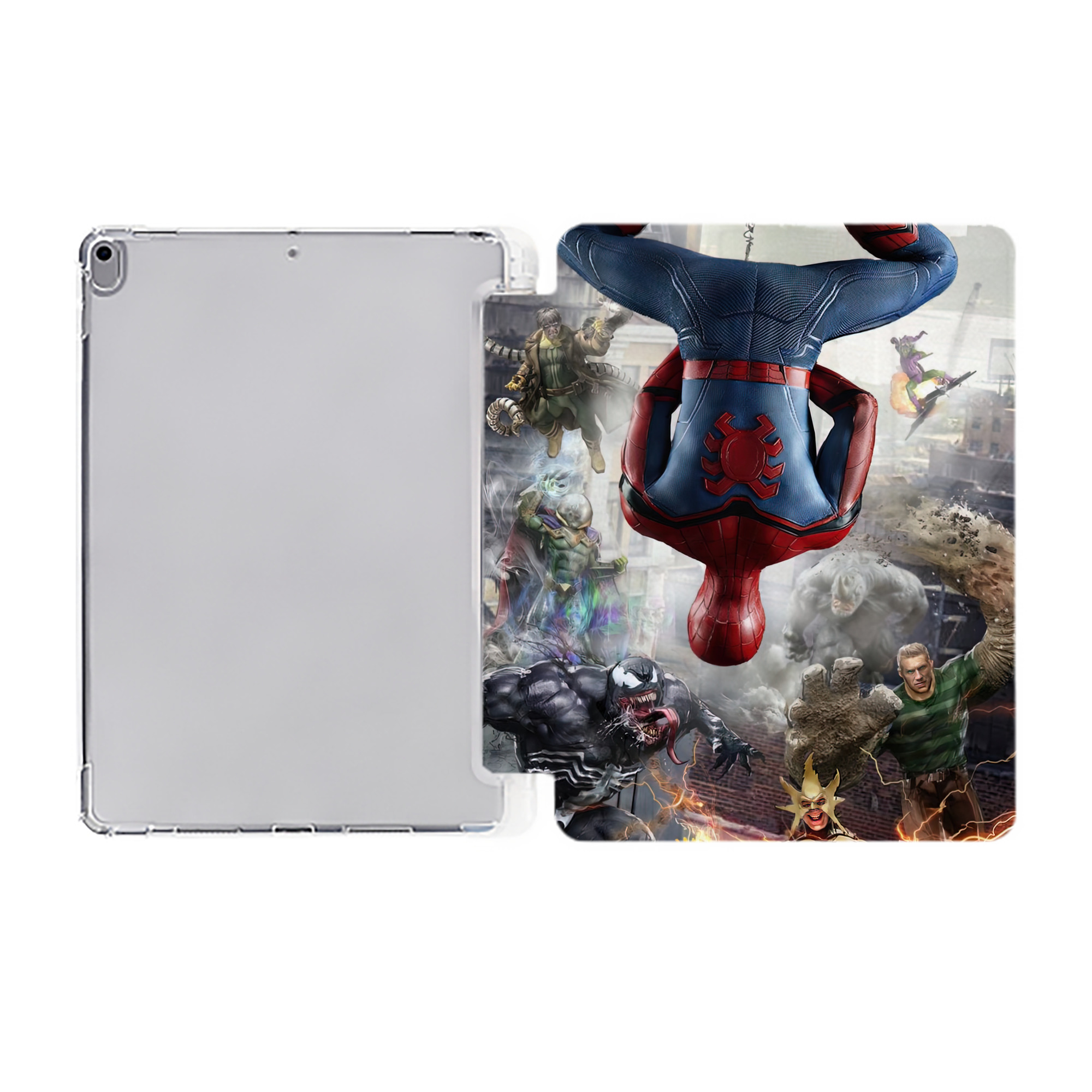 Spider Man スパイダーマン IPad ケース ペン収納付き 三つ折りスタンド PUレザー×シリコン 対応機種9.5/10.5/10.9インチ